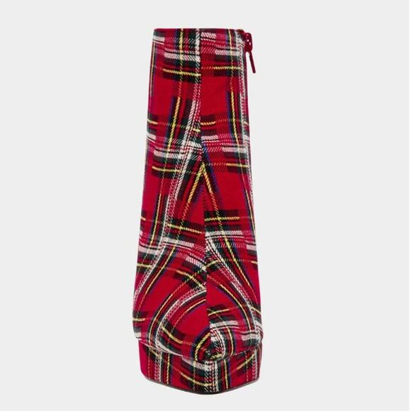 BETSEY JOHNSON WOMEN'S PLATFORM HEEL BOOTS RAYLAN WITH RHINESTONES RED PLAID 10M - Picture 4 of 9